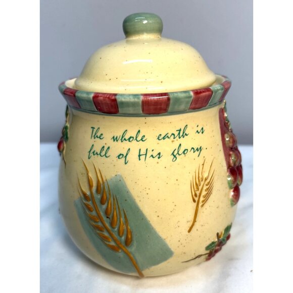 Dicksons Ceramic Jar With Lid - "The Whole Earth Is Full Of His Glory" Wheat & G - Picture 1 of 6
